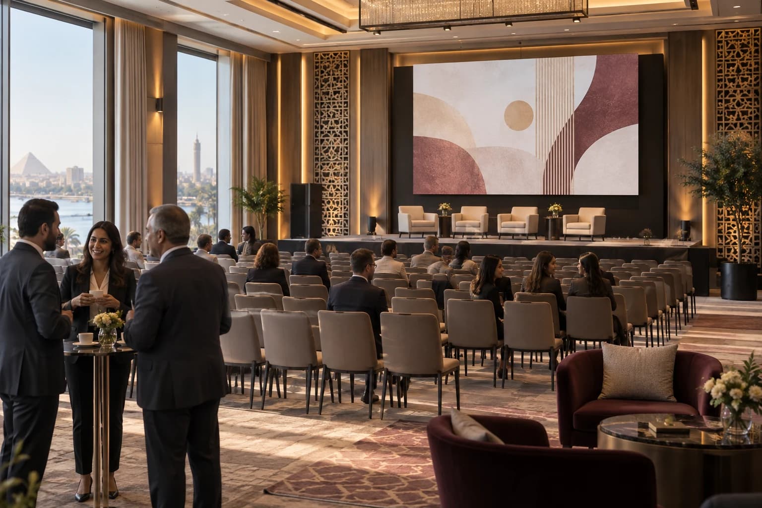 Mabruok editorial corporate-event scene, not a venue listing
