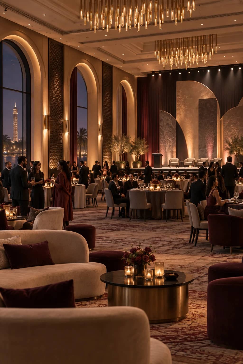 A flexible luxury event hall in Cairo hosting an elegant evening gathering